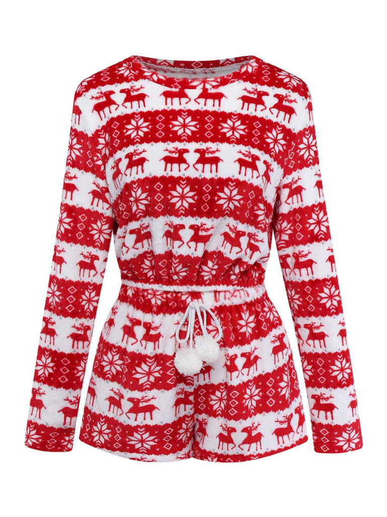 Rot 1960er Weihnachten Rentier-Korallenfleece Pyjama