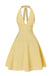 Gelb 1960er Halfter V-Ausschnitt Plaids Kleid