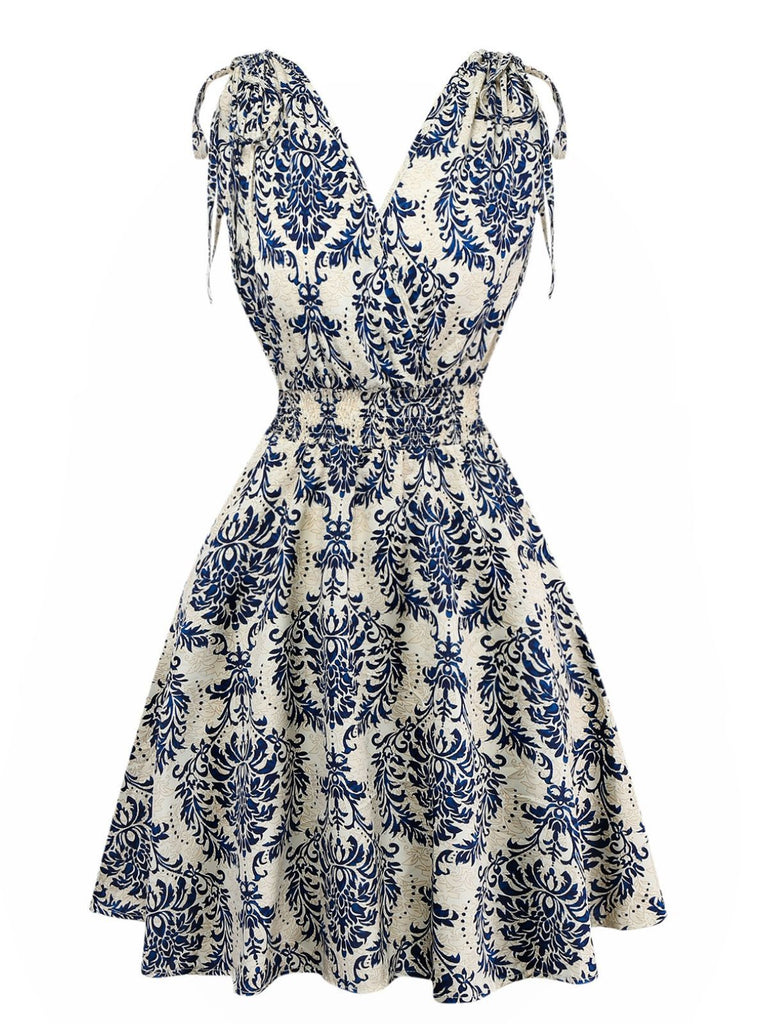 1970er Boho Schnürung V-Ausschnitt Kleid