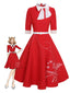 Rot 1950er Elch Bogen Patchwork Gürtel Kleid
