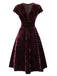 Rot 1940er Tief V-Ausschnitt Perle Samt Kleid