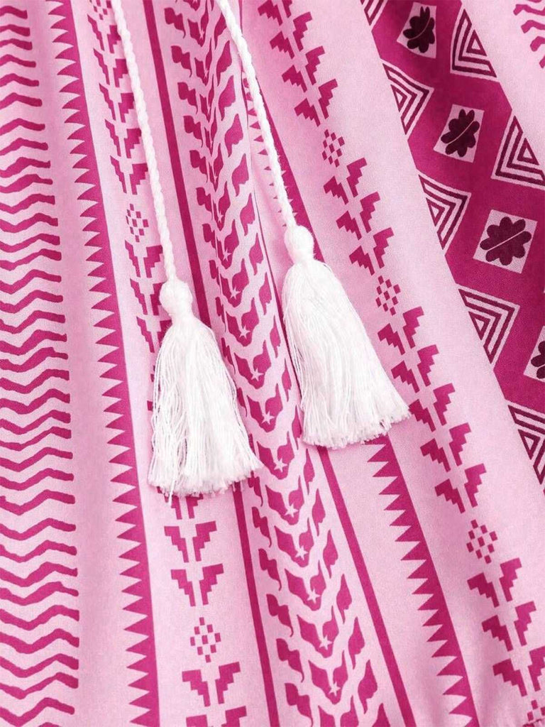 1970er Boho Halter Ethnisch Drucken Kleid