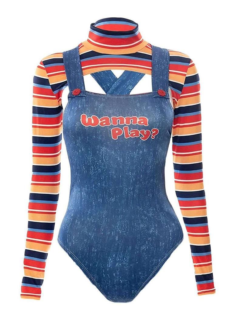 1970er Halloween Streifen Kostüm Bodysuit