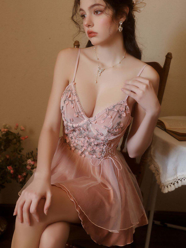 Dunkelrosa 1980er Blumen Samt Slip Nachtwäsche