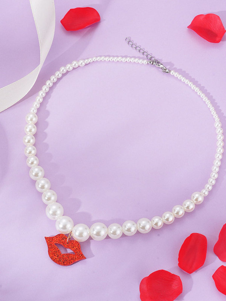 Lippen Anhänger Perle Vintage Halskette