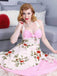 Rosa 1950er Halter Blumen Swing Kleid