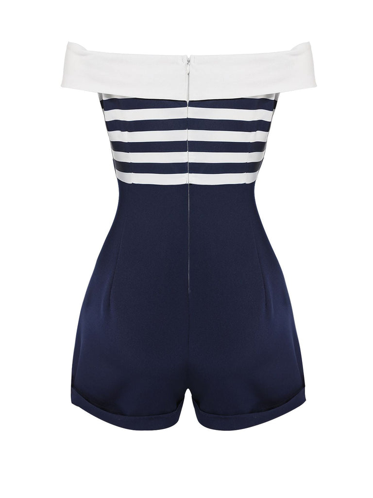 MARINEBLAUER GESTREIFTER STRAMPLER MIT PATCHWORK
