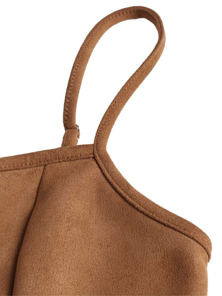 Braun 1950er Schnürung Wildleder Spitze Korsett Top