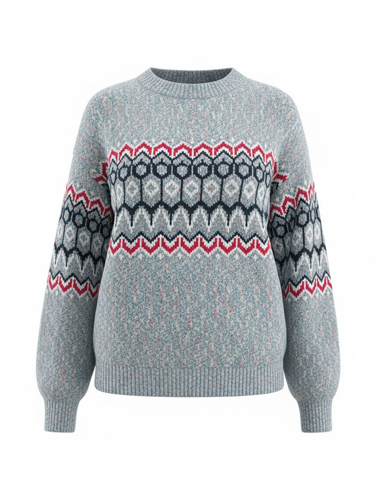 Blau 1940er Unregelmäßiger Druck Weihnachten Pullover