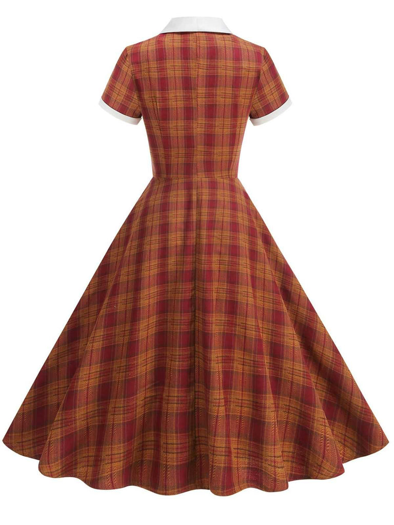 1950er Peter Pan Kragen Plaid Swing Kleid