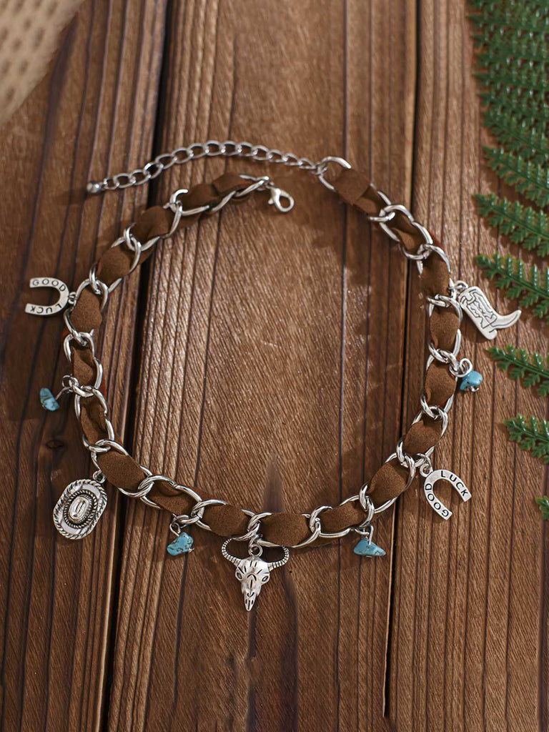 Vintage Western-Cowboy Türkis Halskette