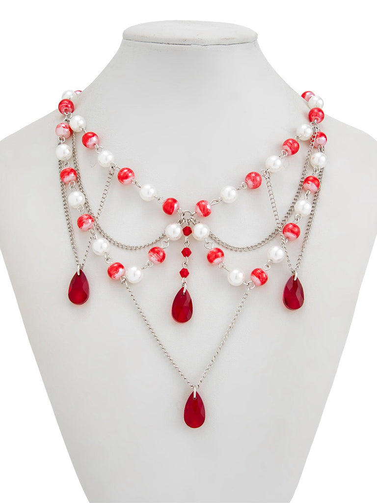 Vintage Kunstperle & Rubin Blutstropfen Halskette