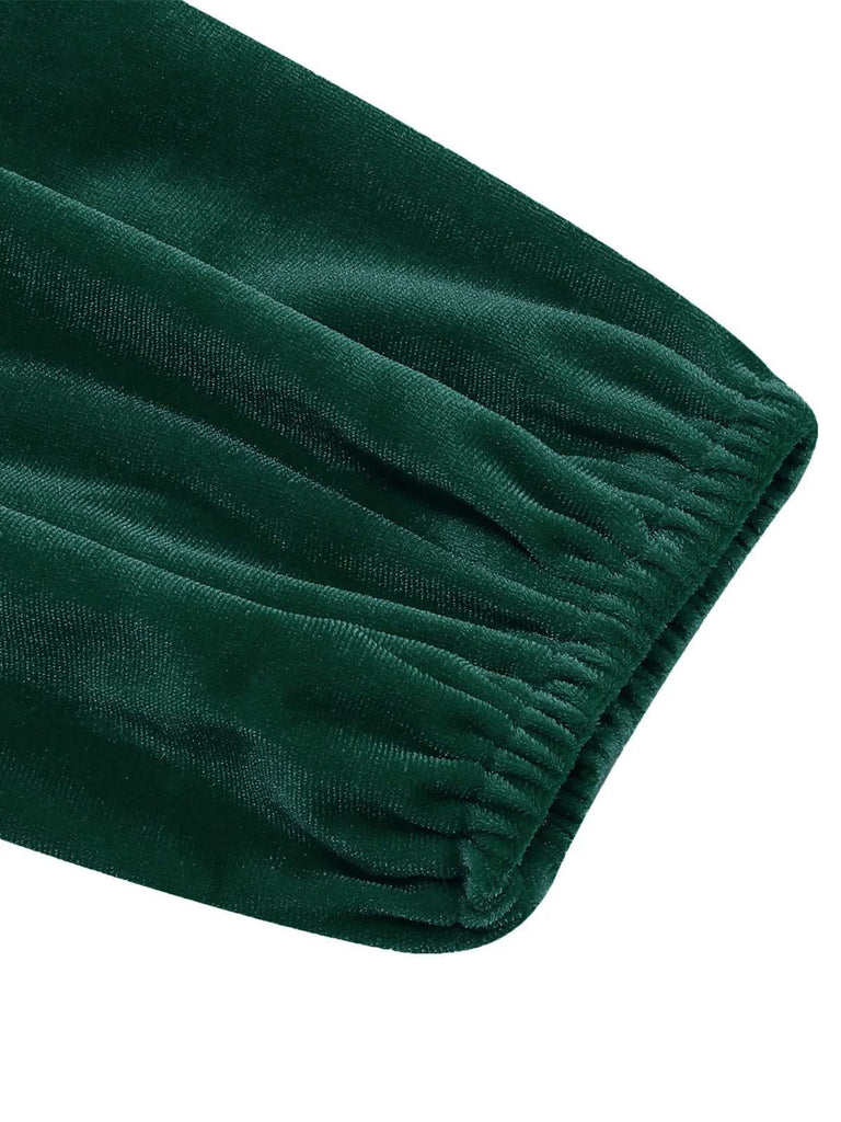 1950er Weihnachten Samt Quadratischer Hals Langarm Kleid