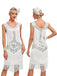 Beige 1920er V-Ausschnitt Paillettenbesetztes Mesh kleid