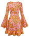 Orange 1960er Hippe Glockenärmel Blumen Kleid