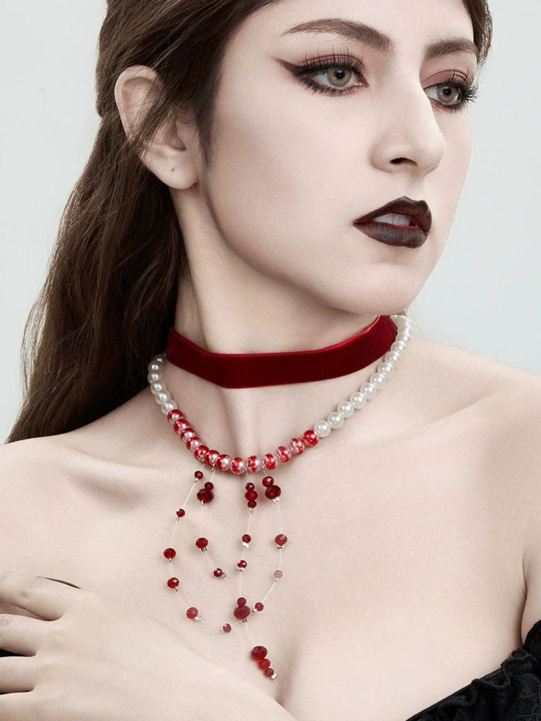 Rot Gothic Vampir Samt Choker Halskette