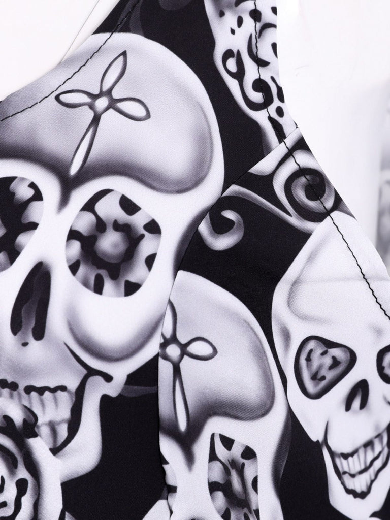 1950er Halloween Schädel Ärmellos Swing Kleid