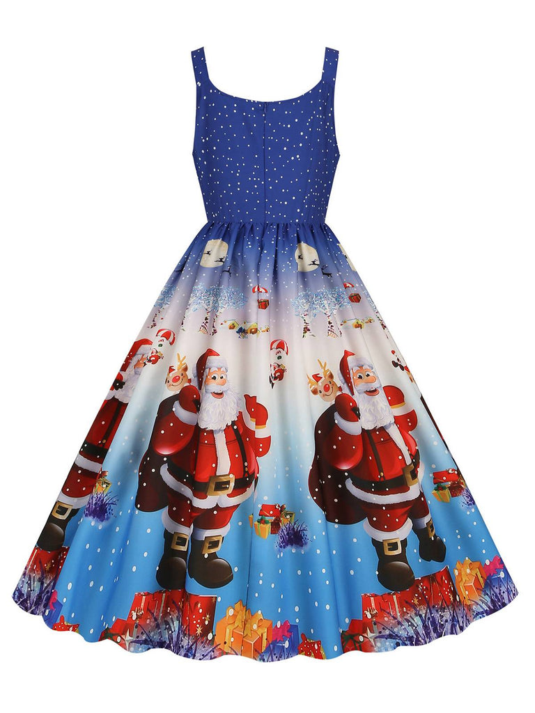 1950er Weihnachtsmann Schneeflocke U-Kragen Swing Kleid