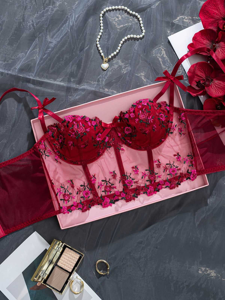 1960er Blumen Bestickt Bogen Dessous mit Bügel