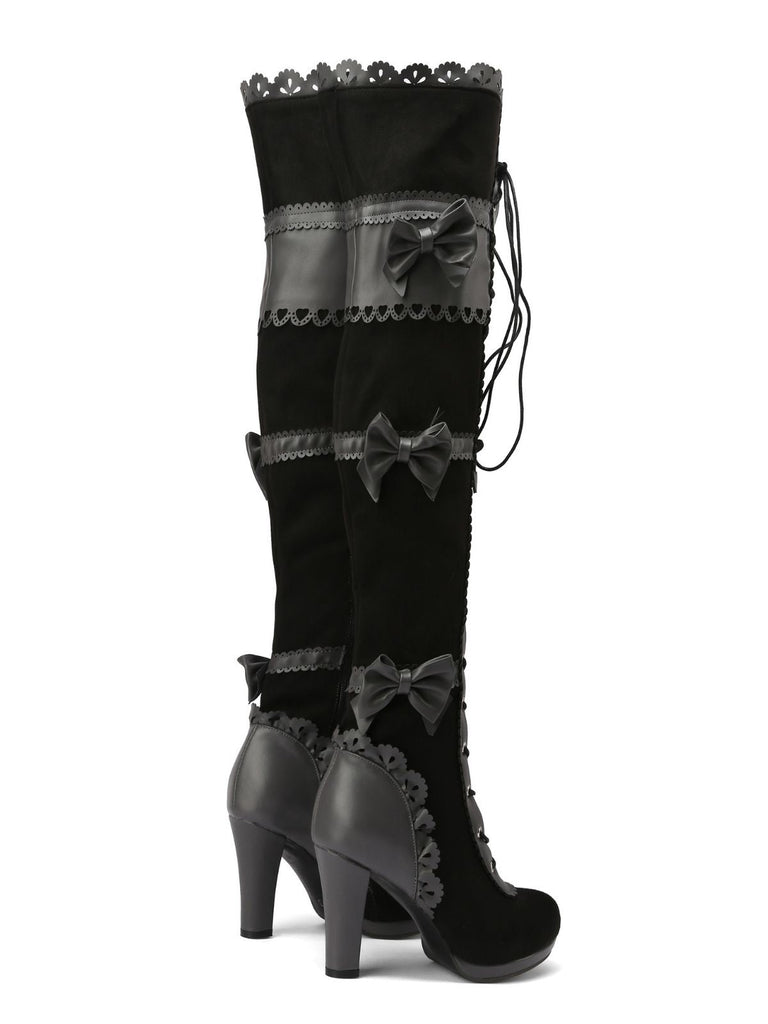 Vintage Bogen Schnürung Lange Stiefel mit hohem Absatz