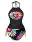 1960er Halter Neon Daisy Schnürung Tankini Set