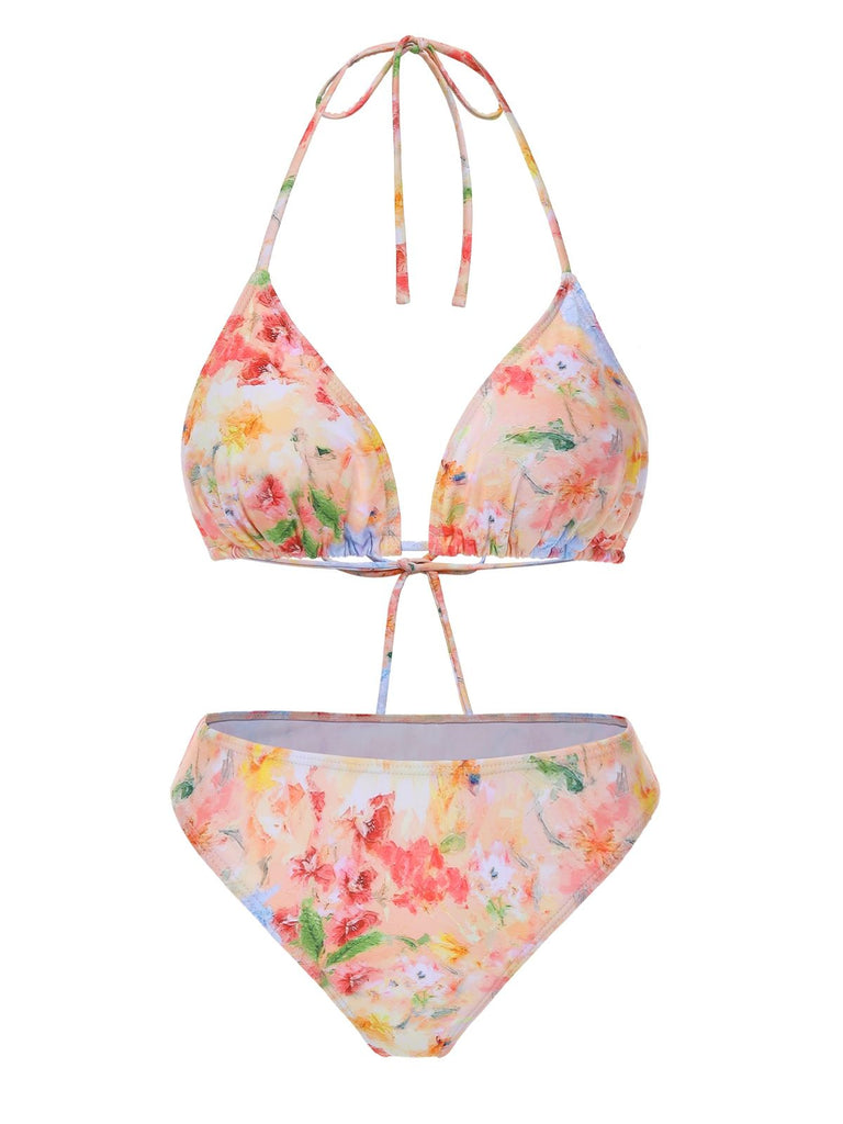 4PCS 1950er Blumen Badeanzug Kleid Set