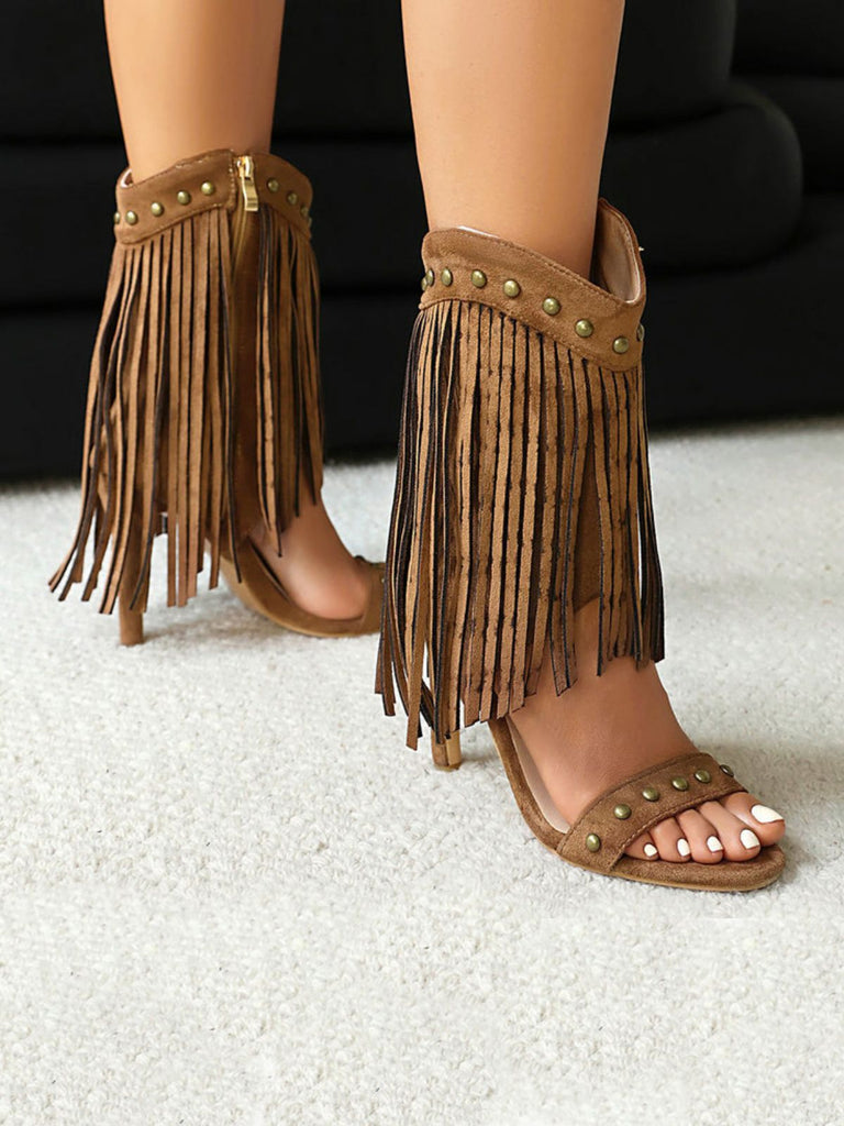 Vintage Quaste Stiletto-Stiefel mit Nieten