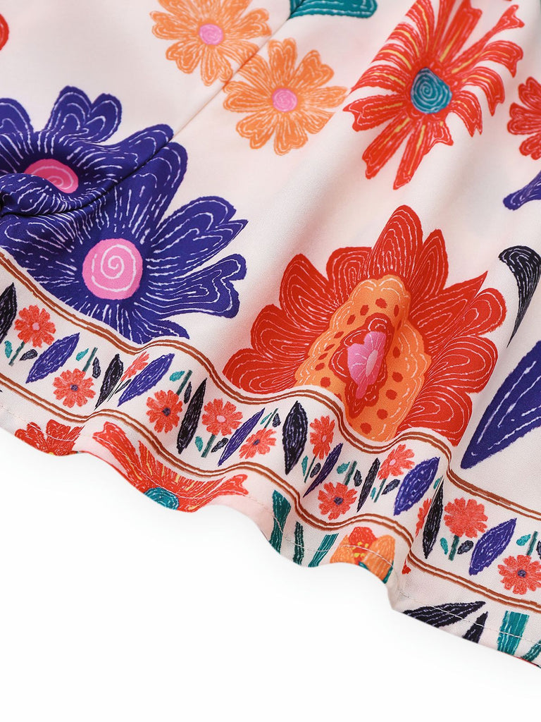 Multicolor 1960er Blumen Bandeau Rückenfrei Romper