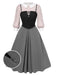2PCS 1940er Farbblock Rosa Bluse & Grau Kleid