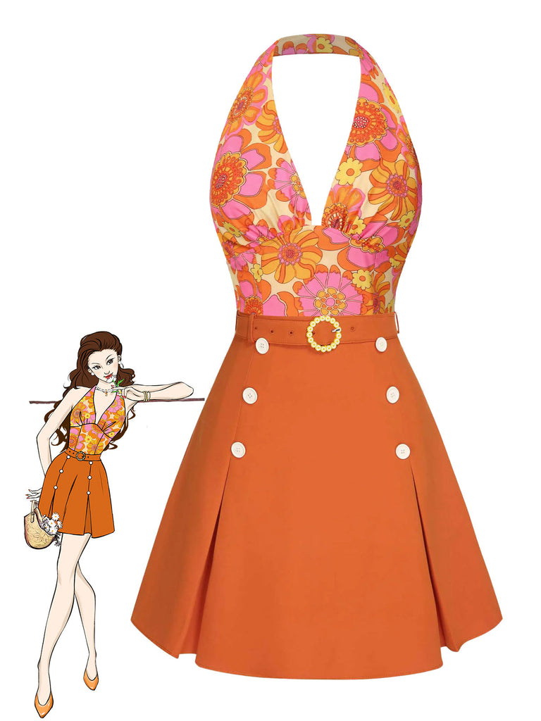 2PCS 1960er Blumen Halfter Top & Solide Rock