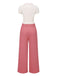 2PCS Rosa 1950er Tulip Bluse & Rose Tasten Hosen