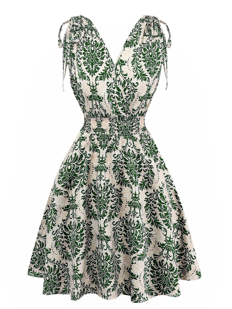 1970er Boho Schnürung V-Ausschnitt Kleid