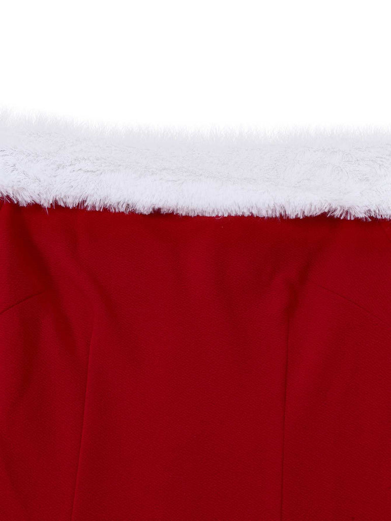 1930er Schulterfrei Kunstpelzbesatz Weihnachten Kleid