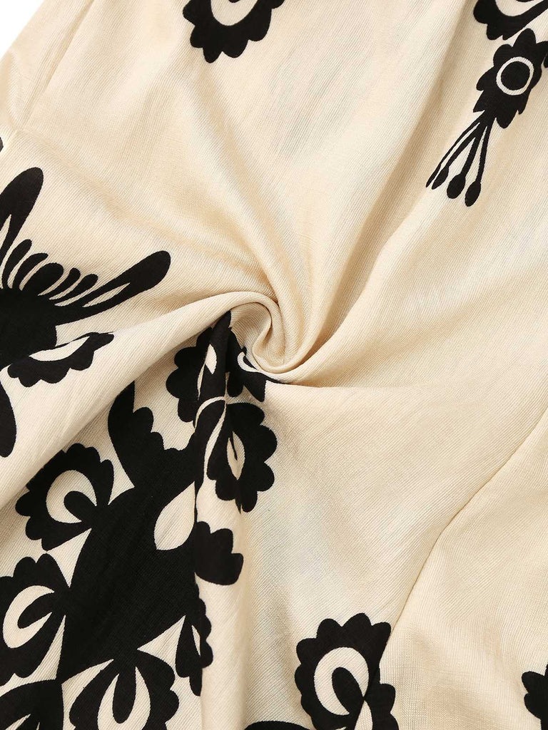 Aprikose 1970er Boho Trägerlos Gesmokt Jumpsuit