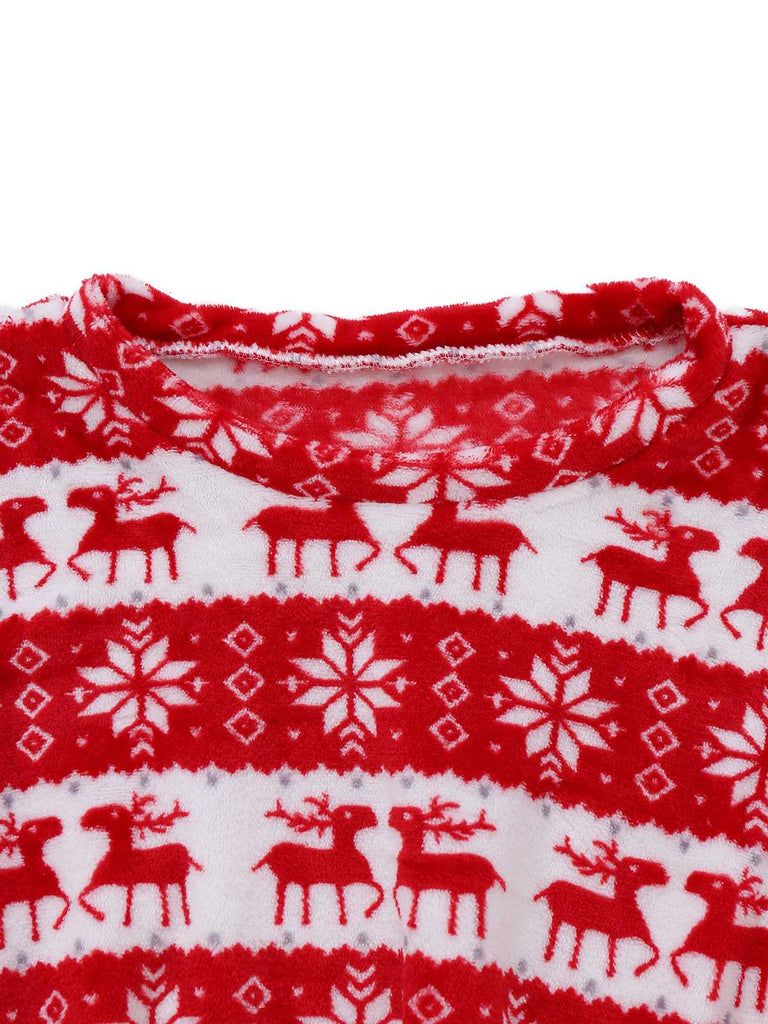 Rot 1960er Weihnachten Rentier-Korallenfleece Pyjama