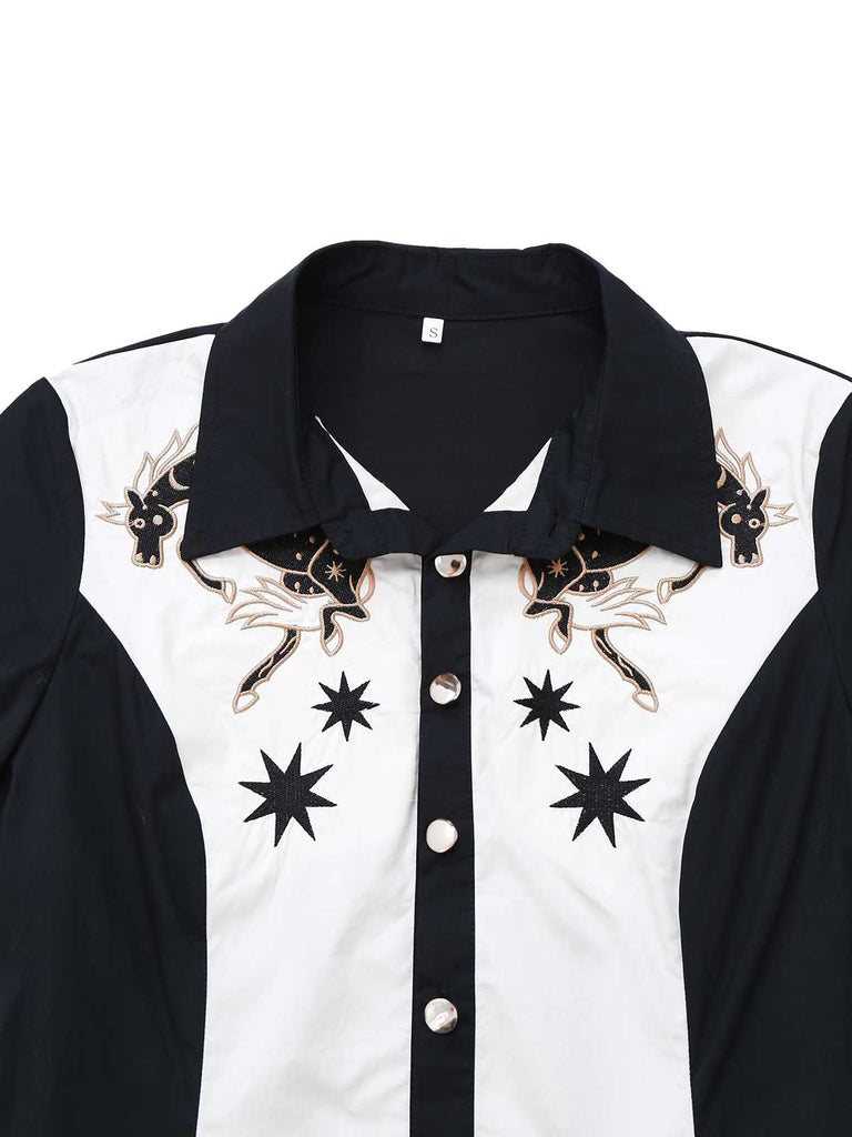 1950er Baumwolle Western-Inspiriert Stickerei House Star Kleid