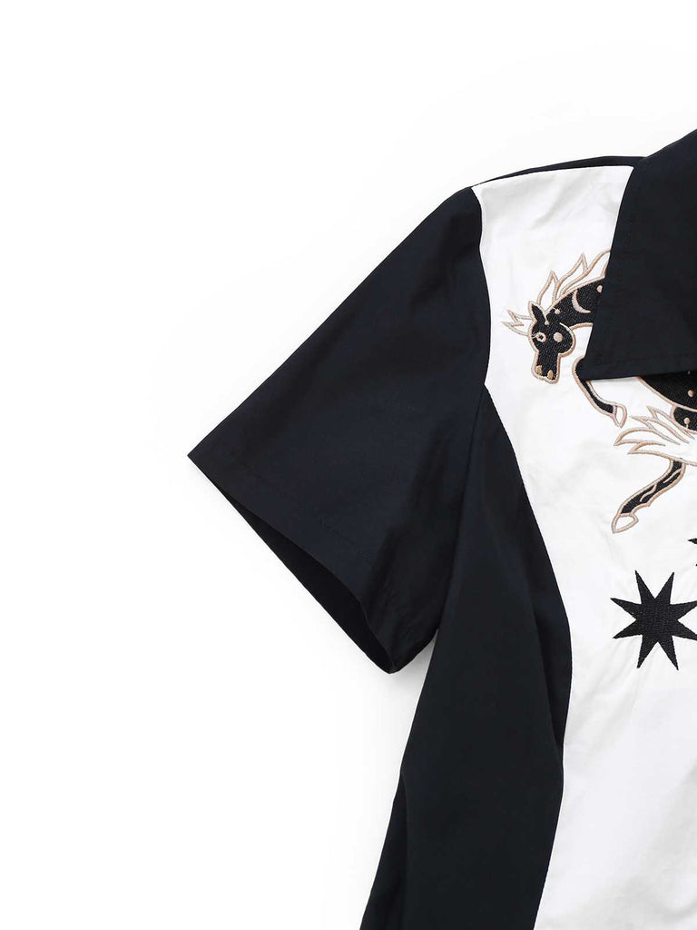 1950er Baumwolle Western-Inspiriert Stickerei House Star Kleid