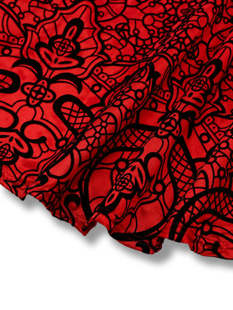 2PCS Rot 1980er Samt Spitze Pailletten Trägerlos Kleid & Cape