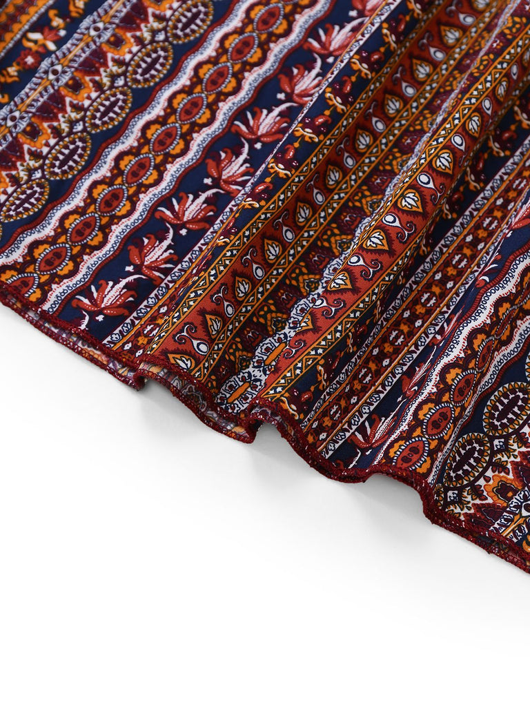 1970er Unregelmäßiger Druck Rückenfrei Boho Kleid