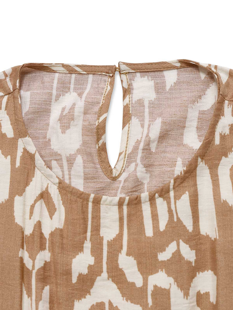 1970er Reine Baumwolle Rundhals Boho Midi Kleid