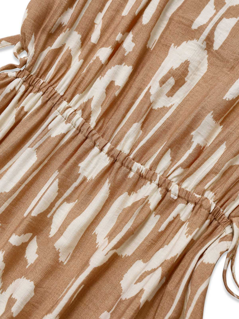 1970er Reine Baumwolle Rundhals Boho Midi Kleid