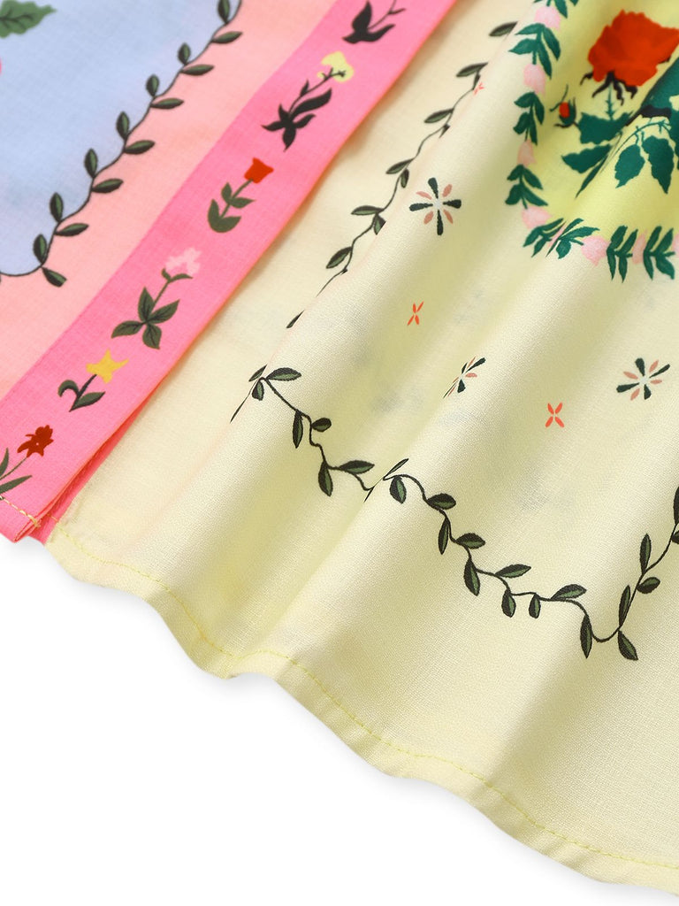 2PCS 1970er Boho Blumen Bluse & Gürtel Shorts