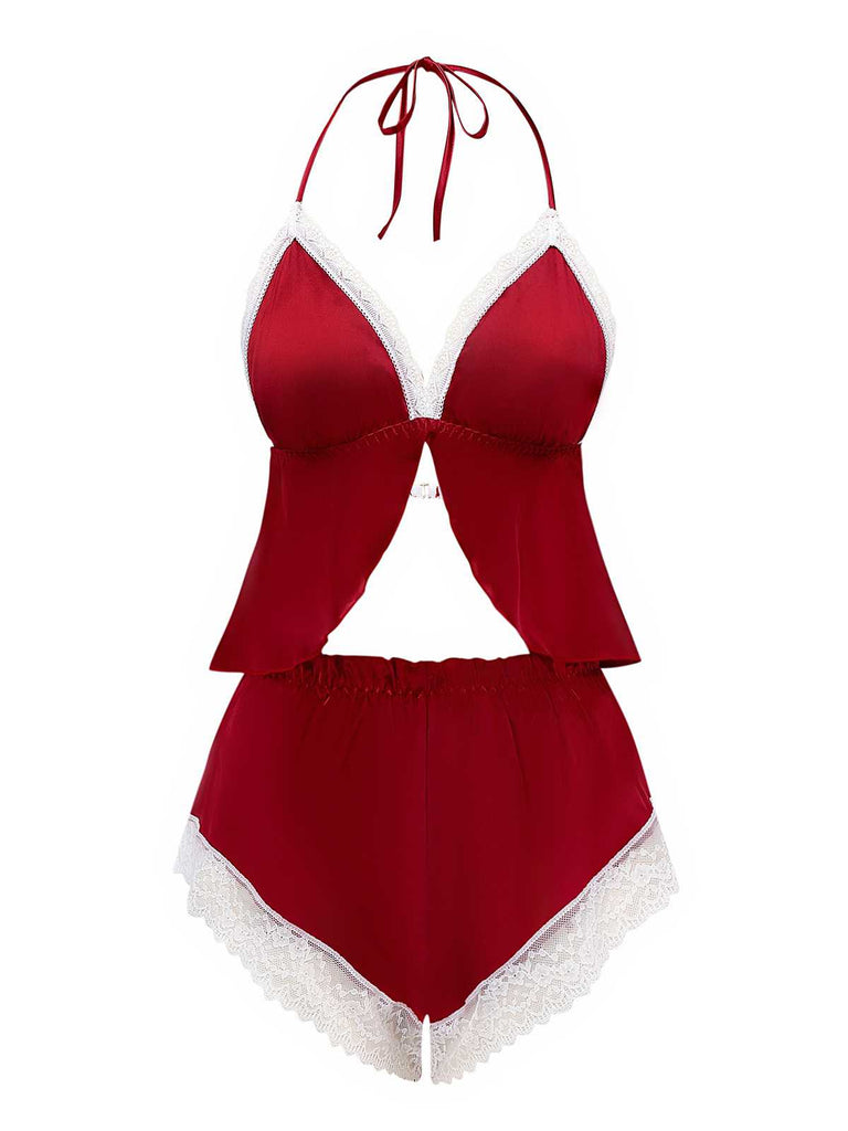 1950er Halter Spitze Satin Pyjama Set