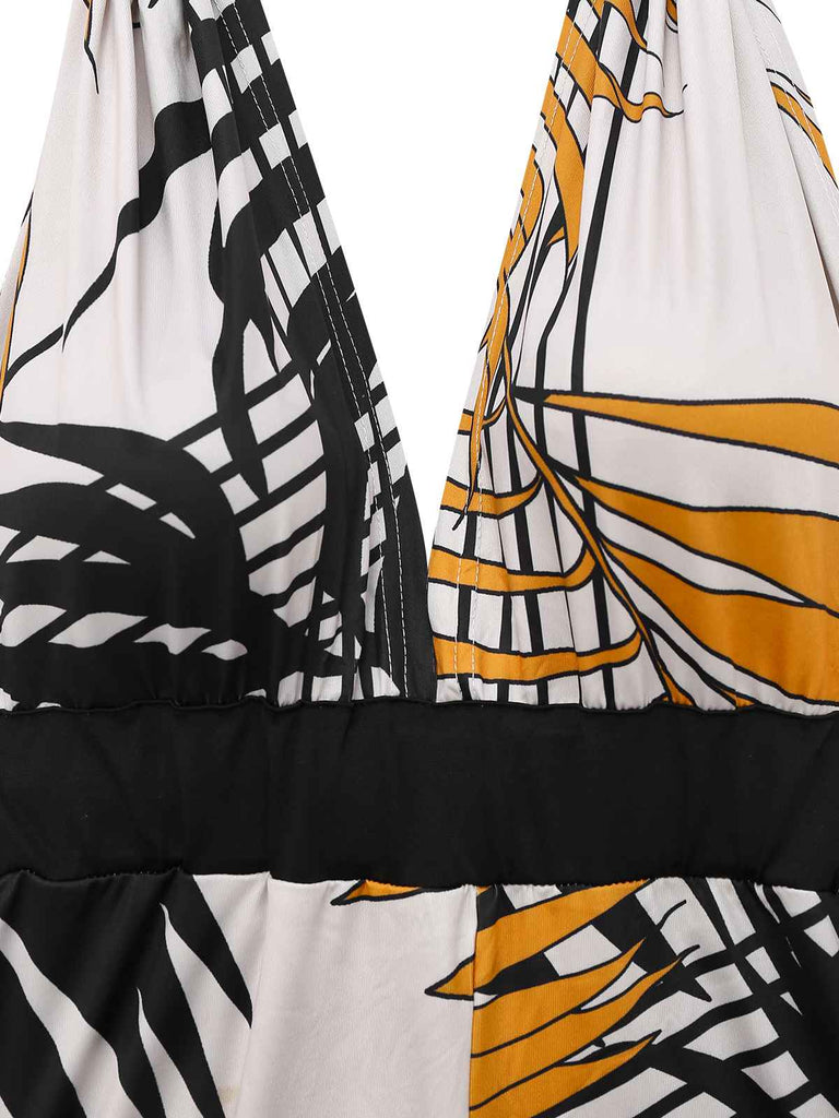 1970er Boho Blumen Schnürung Halter Jumpsuit