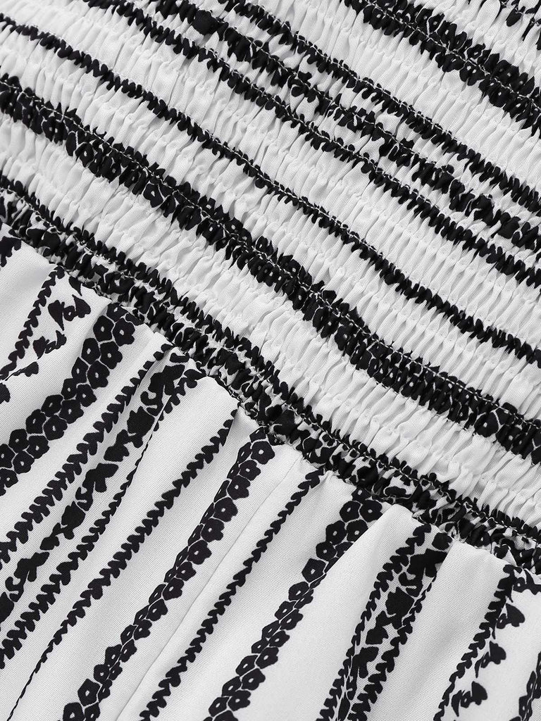 1970er Trägerlos Boho Streifen Weites Bein Jumpsuit