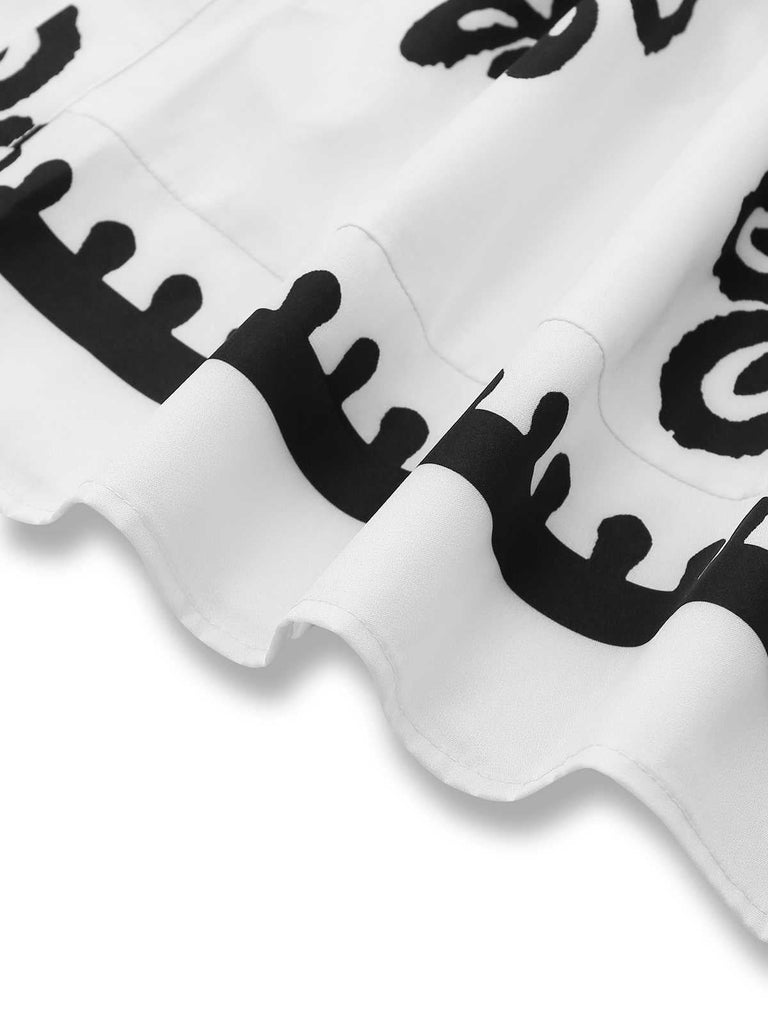 Weiß 1950er Hemdkragen Ärmellos Gürtel Kleid