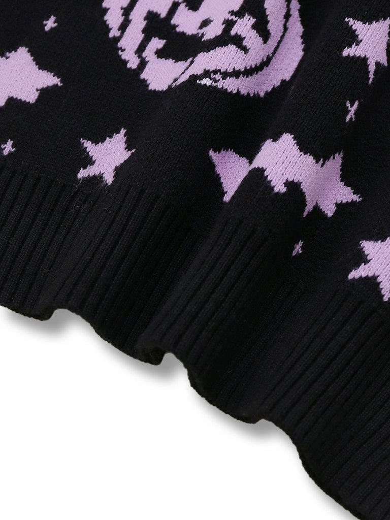 Schwarz 1970er Halloween Kürbis Schläger Strickpullover