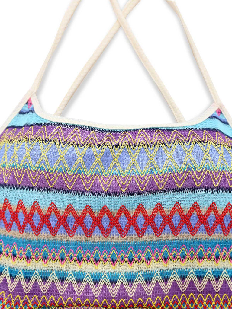 Lila 1970er Spaghetti Träger Boho Kordelzug Kleid