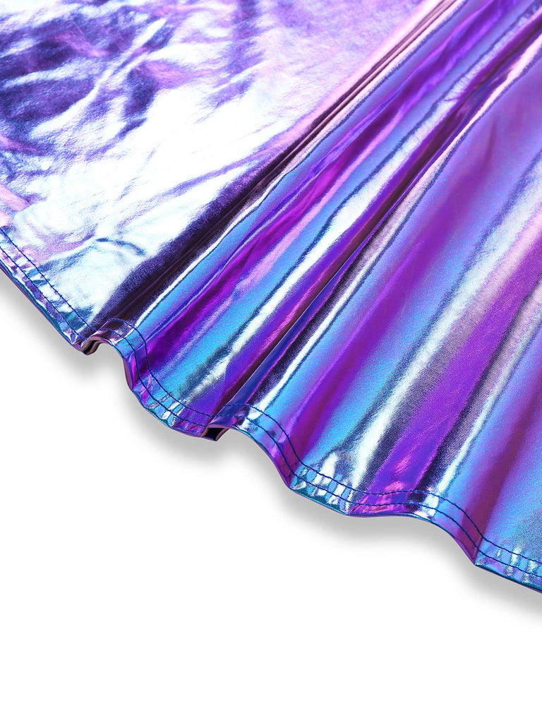 Schwarz 1980er Metallisch Futuristisch Party Mini Kleid