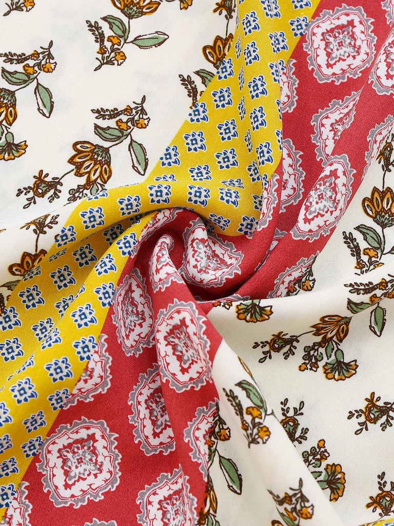 1970er Trägerlos Blumen Geometrisches Muster Boho Jumpsuit